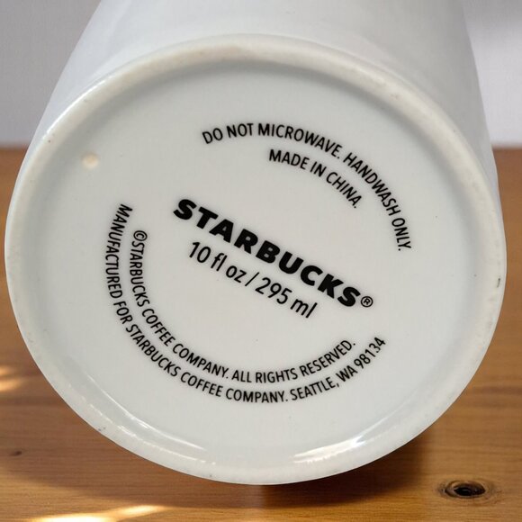 Starbucks Green Siren Logo Travel Ceramic Tumbler Mug 10 Oz White w/ Lid - Picture 4 of 6